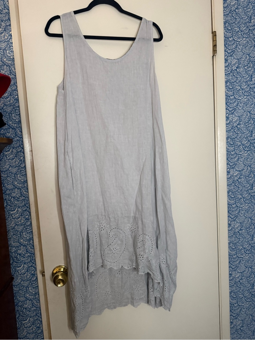 Light Gray Sleeveless High-Low Eyelet Hem Dress